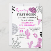 ワイルドウエストロデオディスコ女性のカーボーイ2nd誕生日パーティー 招待状 (正面)
