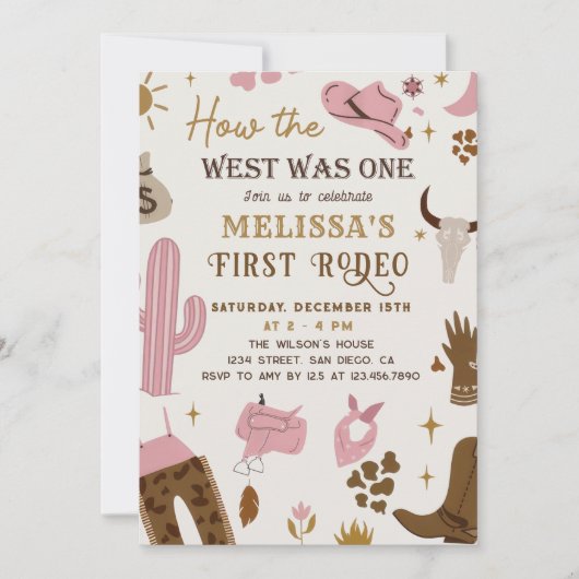 ワイルドウエストロデオ女性のカーボーイランチウェスタン誕生日 招待状 (正面)