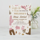 ワイルドウエストロデオ女性のカーボーイランチガールバースデーパーティー 招待状 (スタンド正面)