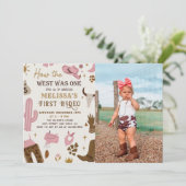 ワイルドウエストロデオ女性のカーボーイランチ誕生日写真 招待状 (スタンド正面)