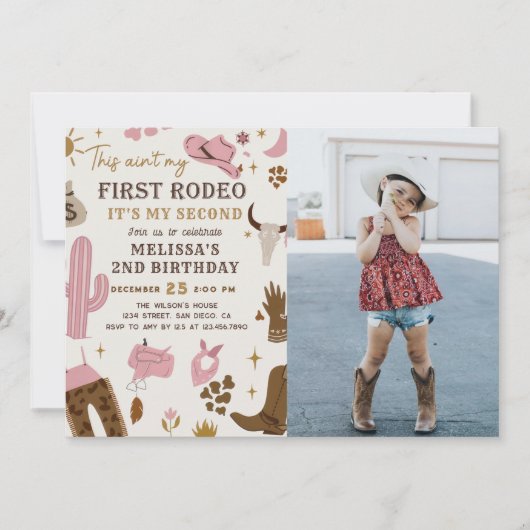 ワイルドウエストロデオ女性のカーボーイランチ2ndバースデーフォト 招待状 (正面)