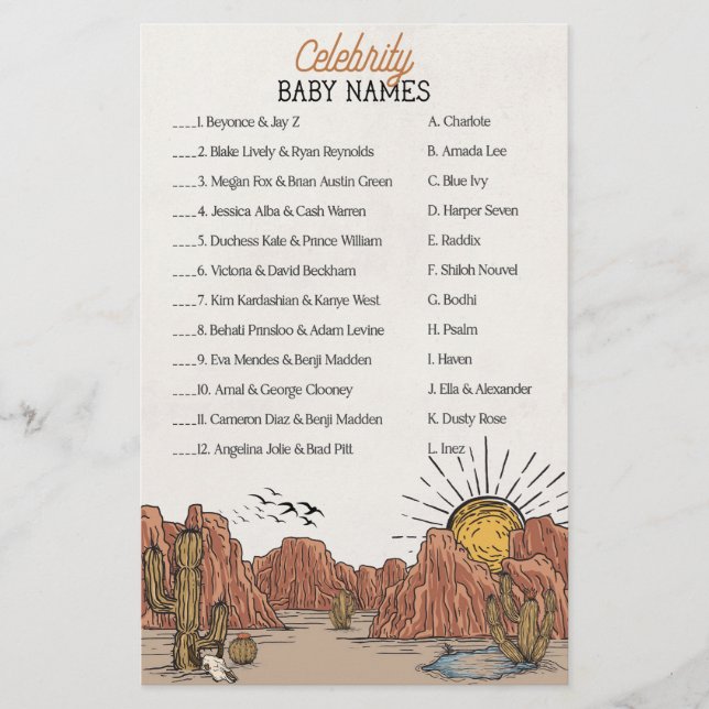 ワイルドウエストロデオ有名人の赤ちゃん名シャワーゲーム (正面)