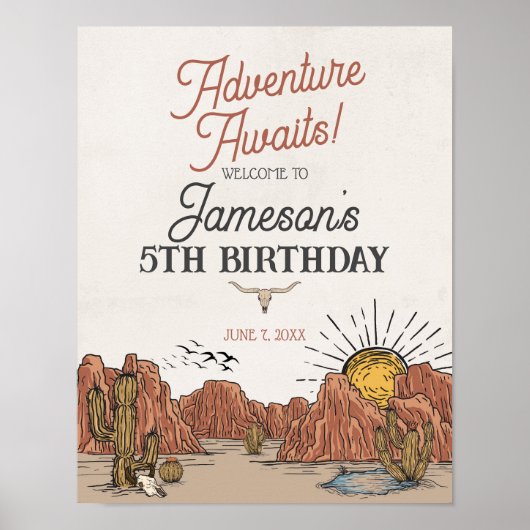 ワイルドウエストロデオ誕生日パーティー歓迎サイン ポスター (正面)