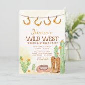 ワイルドウエストロデオ誕生日招待状・女性のカーボーイ 招待状 (スタンド正面)