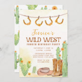 ワイルドウエストロデオ誕生日招待状・女性のカーボーイ 招待状 (正面/裏面)