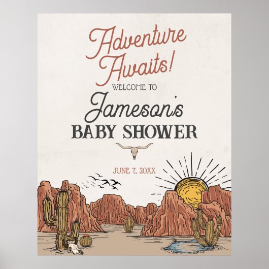 ワイルドウエストロデオ赤ちゃんシャワー歓迎サイン ポスター (正面)