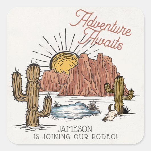 ワイルドウエストロデオ赤ちゃんシャワー スクエアシール (正面)