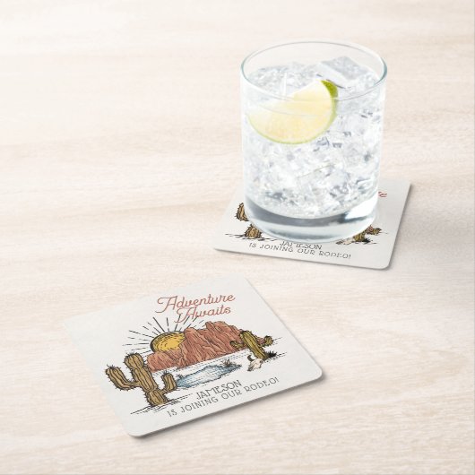 ワイルドウエストロデオ赤ちゃんシャワー スクエアペーパーコースター (インサイチュ)