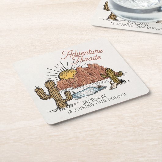 ワイルドウエストロデオ赤ちゃんシャワー スクエアペーパーコースター (アングル)