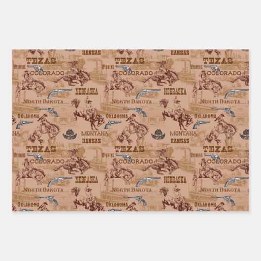 ワイルドウエストロードカウボーイズブロンコスシックスシューター ラッピングペーパーシート (正面)