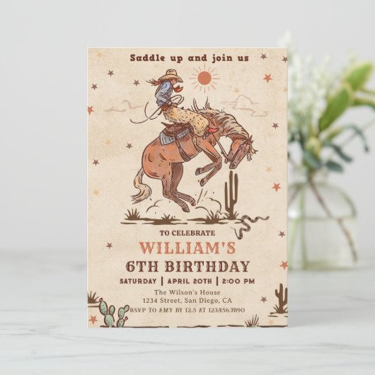 ワイルドウエストロードカウボーイバースデーパーティーの招待 招待状 (スタンド正面)
