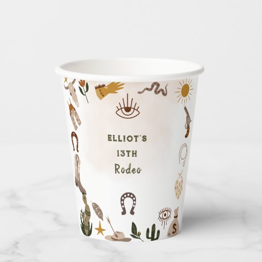 ワイルドウエストロードカウボーイ誕生日 紙コップ (正面)