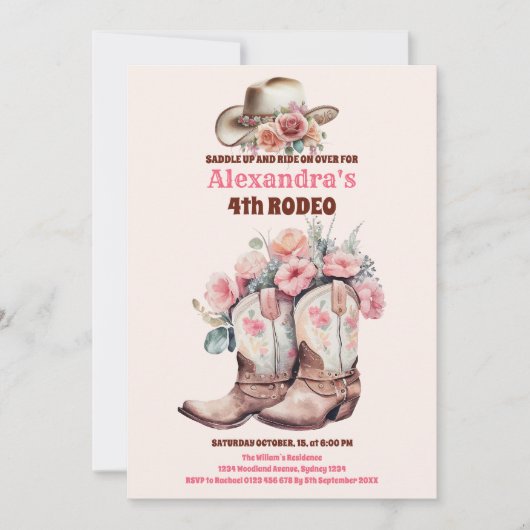 ワイルドウエスト女性のカーボーイカントリーウェスタンバースデーパーティー 招待状 (正面)