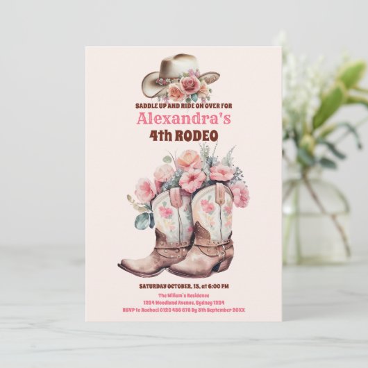 ワイルドウエスト女性のカーボーイカントリーウェスタンバースデーパーティー 招待状 (スタンド正面)