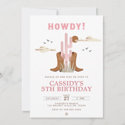 ワイルドウエスト女性のカーボーイカントリーウェスタンバースデーパーティー 招待状 (正面)