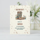 ワイルドウエスト女性のカーボーイハッピーバースデーグリーティング カード (スタンド正面)