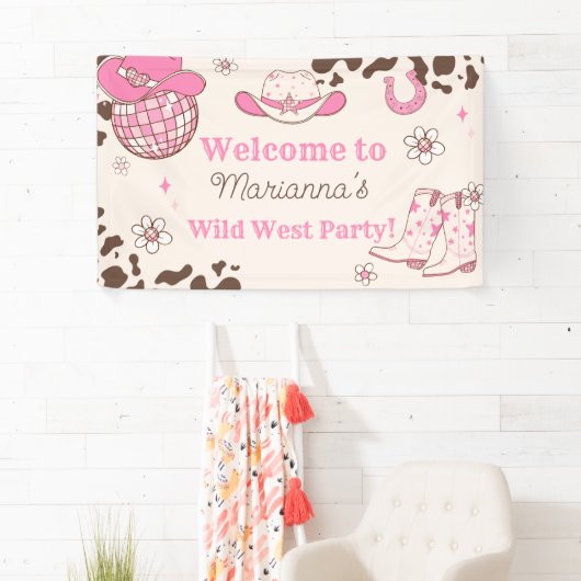 ワイルドウエスト女性のカーボーイピンクバースデーパーティーへようこそ 横断幕 (インサイチュ)