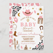 ワイルドウエスト女性のカーボーイベビーシャワーロデオガール 招待状 (正面/裏面)