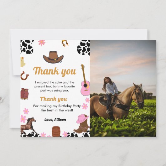ワイルドウエスト女性のカーボーイ誕生日パーティーサンキューカード 招待状 (正面)