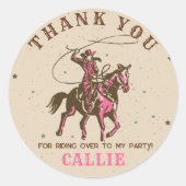 ワイルドウエスト女性のカーボーイ誕生日パーティーステッカー ラウンドシール (正面)