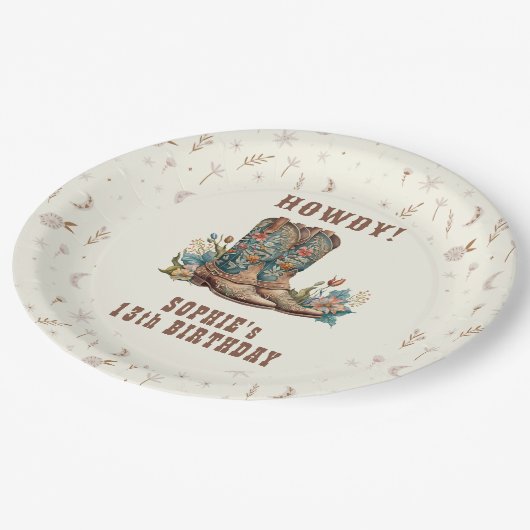 ワイルドウエスト女性のカーボーイ誕生日 ペーパープレート (アングル)