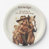 ワイルドウエスト女性のカーボーイ誕生日 ペーパープレート (正面)