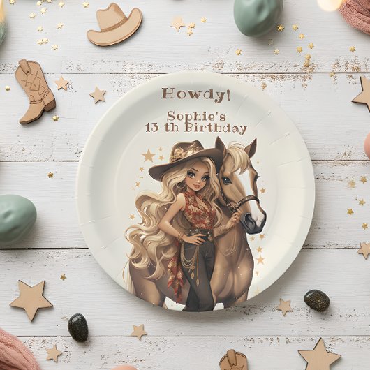 ワイルドウエスト女性のカーボーイ誕生日 ペーパープレート