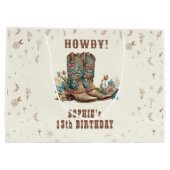 ワイルドウエスト女性のカーボーイ誕生日 ラージペーパーバッグ (裏面)