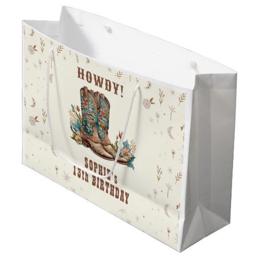 ワイルドウエスト女性のカーボーイ誕生日 ラージペーパーバッグ (正面アングル)