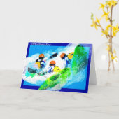 ワイルドウォーターのカヤックを漕ぐ挨拶状 カード (黄色い花)