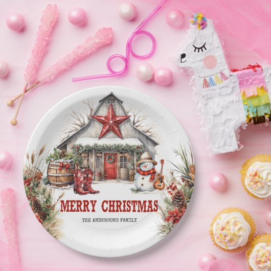 ワイルドウクラシックェストの水の色の白い納屋とホリー ペーパープレート (パーティー)