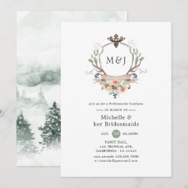 ワイルドウッドランドクレストモノグラムブリデスメイドランチョン 招待状