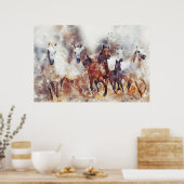 ワイルドウマズウェスタンウォーターカラーアート ポスター (キッチン)