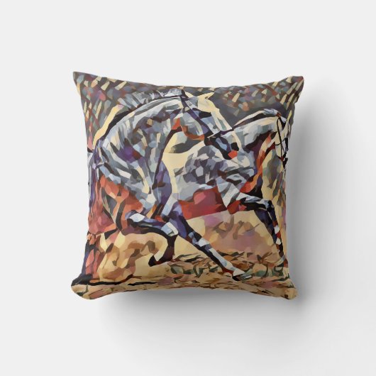 ワイルドウマ抽象芸術アニマルウエスタンロデオアート クッション (正面)