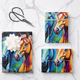 ワイルドウマ走の砂漠の水彩 ラッピングペーパーシート