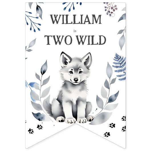 ワイルドウルフをテーマにした誕生日パーティーの装飾 バンティングフラッグ (第1の旗)