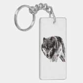 ワイルドウルフブラック&ホワイトアートワーク キーホルダー (正面左)