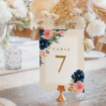 ワイルドエレガンス |ネイビー赤面&金ゴールド結婚ズテーブルニュー テーブルナンバー<br><div class="desc">ネイビーエレガントブルーと甘い赤面鮮やかピンクの新鮮な水色の花模様は、柔らかいアンティークのゴールドでアクセントされている。これらのテーブル番号カードは、ワイルドエレガンス海軍、赤面&金ゴールド結婚式招待状コレクションに一致するように設計された。</div>