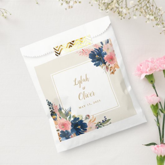 ワイルドエレガンス |ネイビー赤面&金ゴールド結婚ズ フェイバーバッグ (封をした状態)