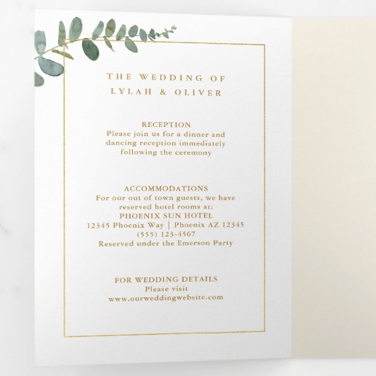 ワイルドエレガンス |ネイビー赤面&金ゴールド結婚ズ 三つ折り招待状 (内部最初)