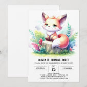 ワイルドエレガントキツネ誕生日デジタル 招待状 (正面/裏面)