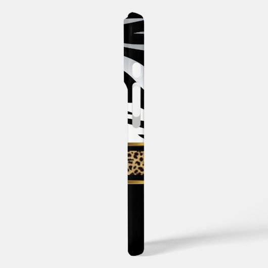 ワイルドエレガントゼブラストライプヒョウ黒金ゴールドパール Case-Mate iPhoneケース (裏面 / 左)