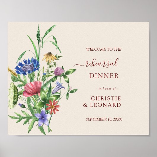 ワイルドエレガントフラワーリハーサルディナーウェルカム ポスター (正面)