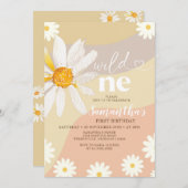ワイルドエレガントワン誕生日ボホデイジー花 招待状 (正面/裏面)
