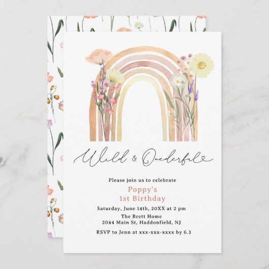 ワイルドエレガント&オンダーフル野花1歳の誕生日 招待状 (正面/裏面)