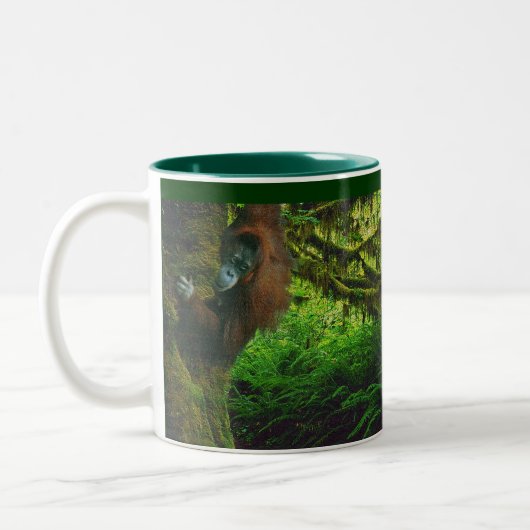 ワイルドオランウータン&レインフォレスト野生動物サポーターMug ツートーンマグカップ (左)