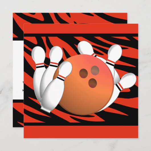 ワイルドオレンジゼブラストライプボーリングパーティー 招待状 (正面/裏面)