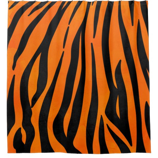 ワイルドオレンジブラックタイガーストライプアニマルプリント シャワーカーテン (正面)