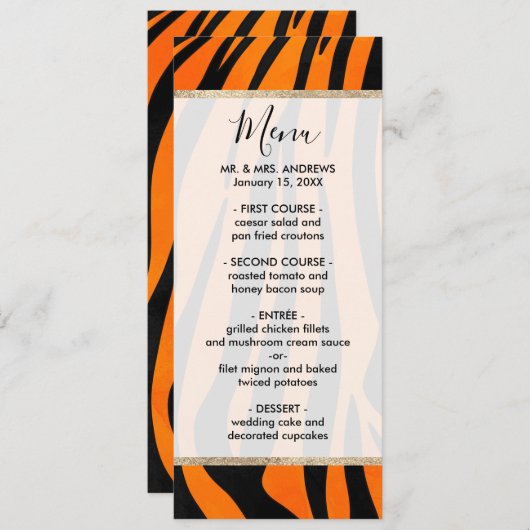 ワイルドオレンジブラックタイガーストライプアニマルプリント メニュー (正面/裏面)