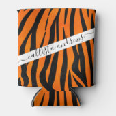 ワイルドオレンジブラックタイガーストライプアニマルプリント 缶クーラー (正面)